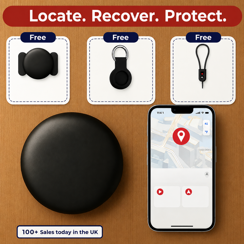 Close-up of the GPS dog tracker showing its compact design and CR2032 battery compartment.