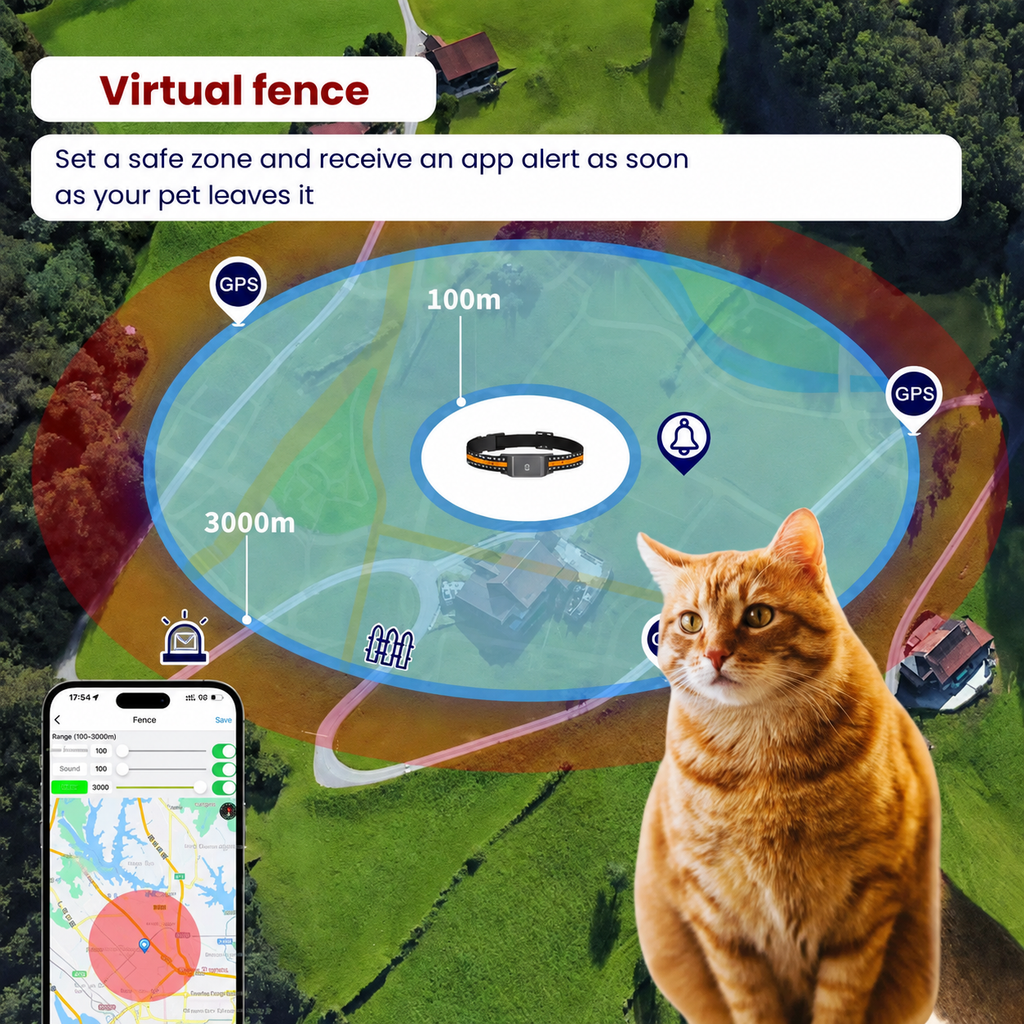Water-resistant IP65 GPS collar for pets withstanding rain, mud and outdoor conditions