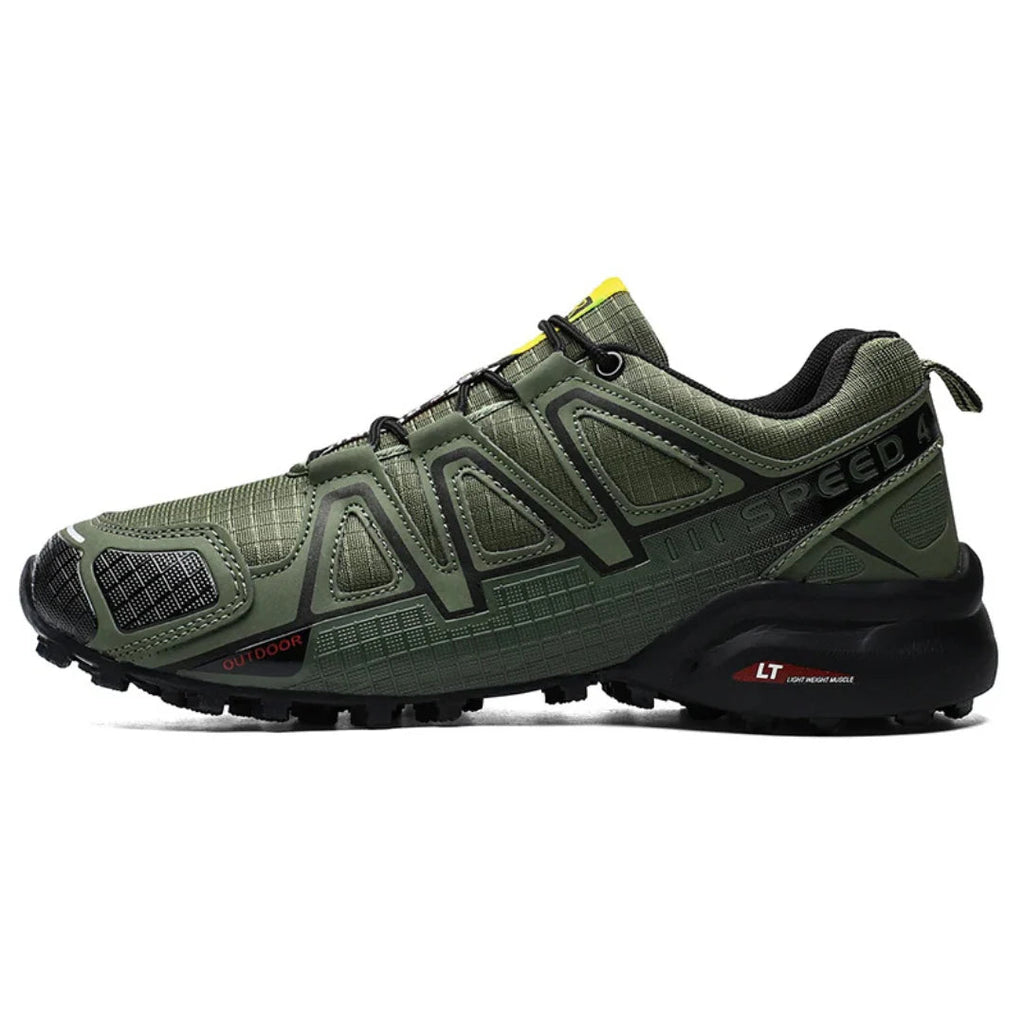SpeedCross IV trail trainers in action, demonstrating stability and performance on rugged terrain.