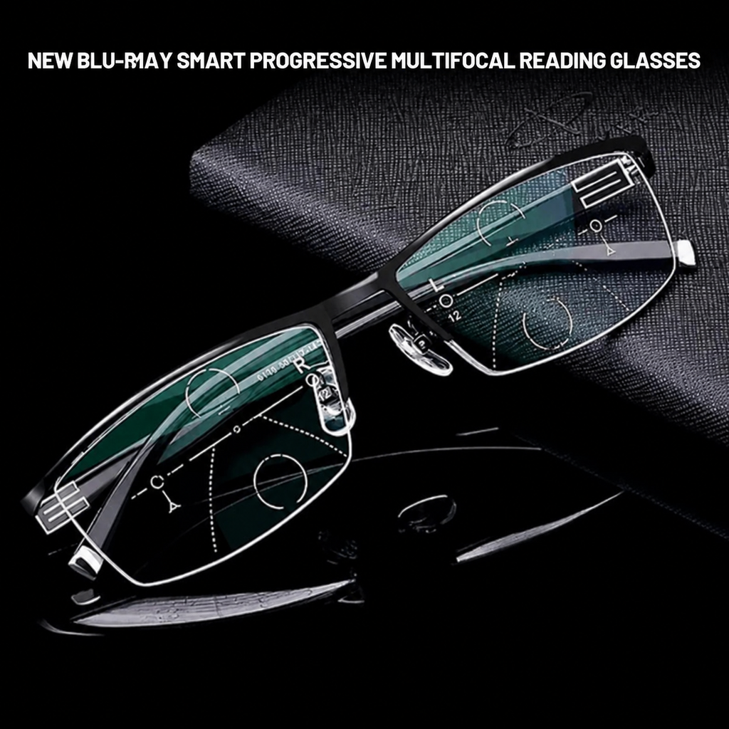 Person wearing Modish-Vogue German Smart Progressive Glasses whilst reading and using a computer comfortably.