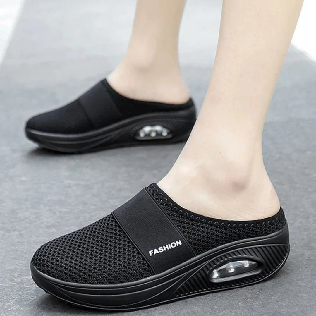 Detail of OrthoAir breathable mesh upper fabric keeping feet cool and dry