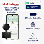 GPS tracker for bicycle package contents showing standard mount, magnetic mount and pack of 5 CR2032 batteries