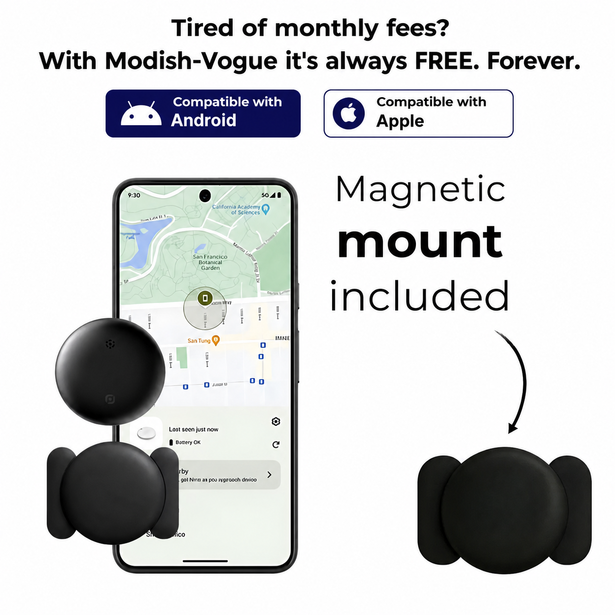 Complete GPS pet tracker package including AirTag-style holder and pack of 5 CR2032 batteries.