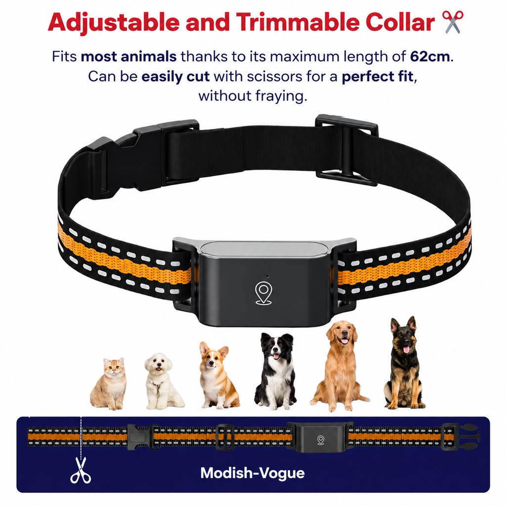 GPS collar package contents including collar, charging cable and user manual with no subscription required