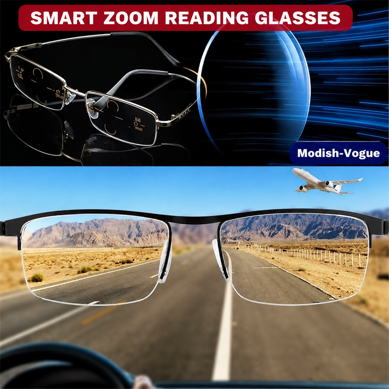 Side view of the German Smart Progressive Glasses highlighting the sleek, elegant frame construction.