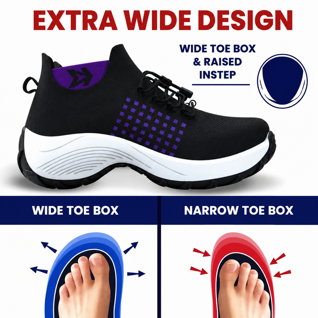 Person wearing Orthofit trainers during daily activities, demonstrating all-day comfort