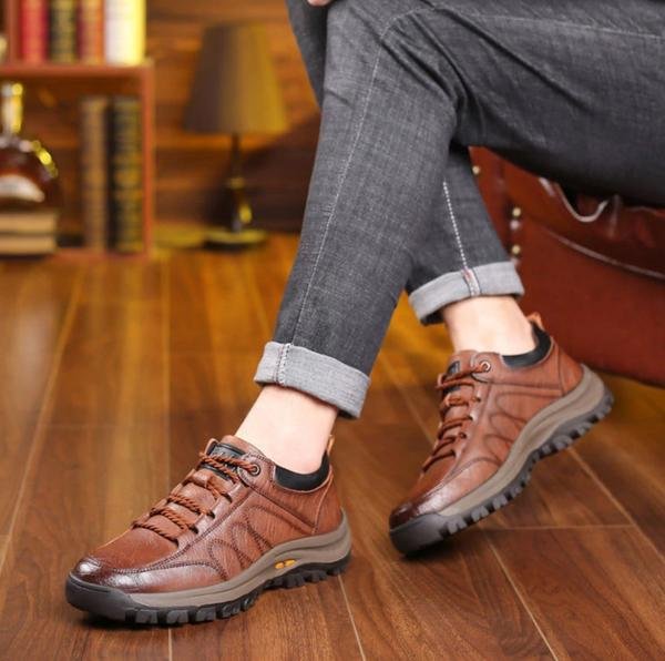 Men's orthopaedic leather boots styled with casual outfit for everyday wear