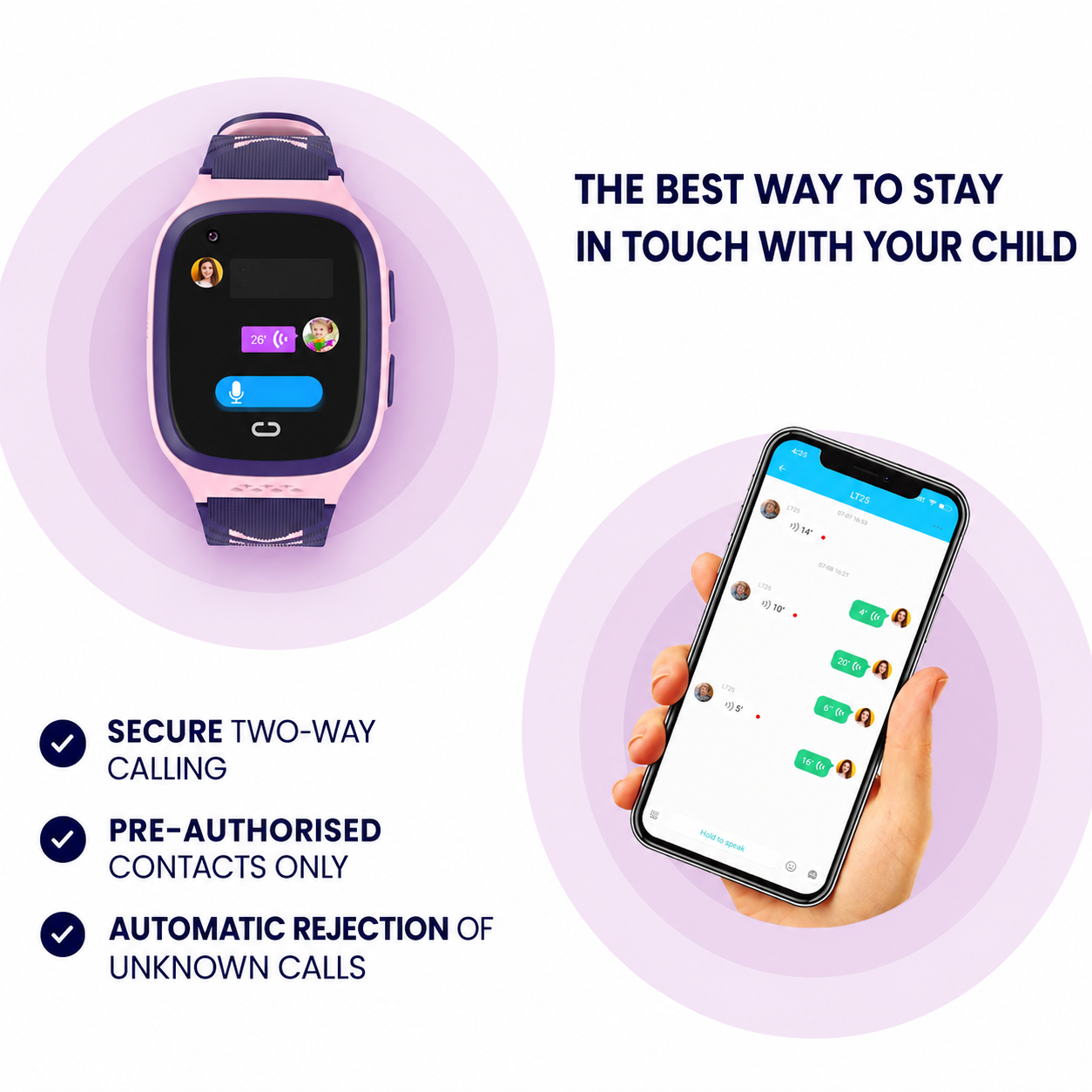 Safe zone alert notification on parent's smartphone from kids' GPS watch