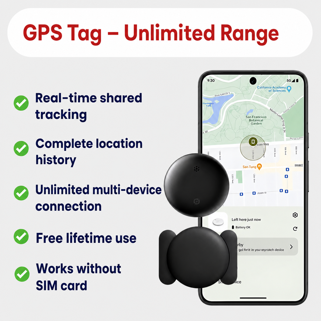 GPS Tracker for Bicycle with No Subscription – Compatible with Android & iOS Find My – Anti-Theft Security
