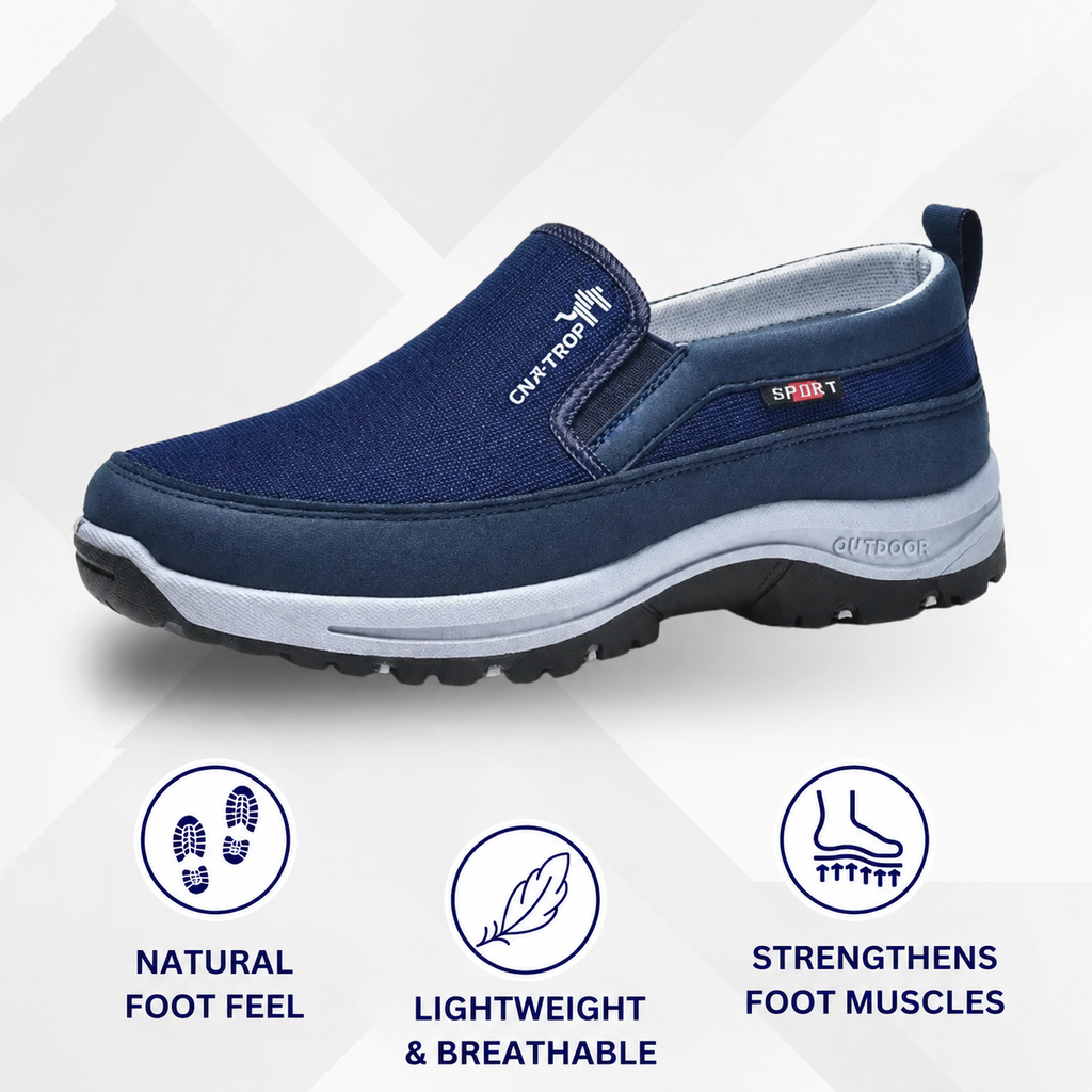 OrthoPro slip-on shoes in black colour on neutral background