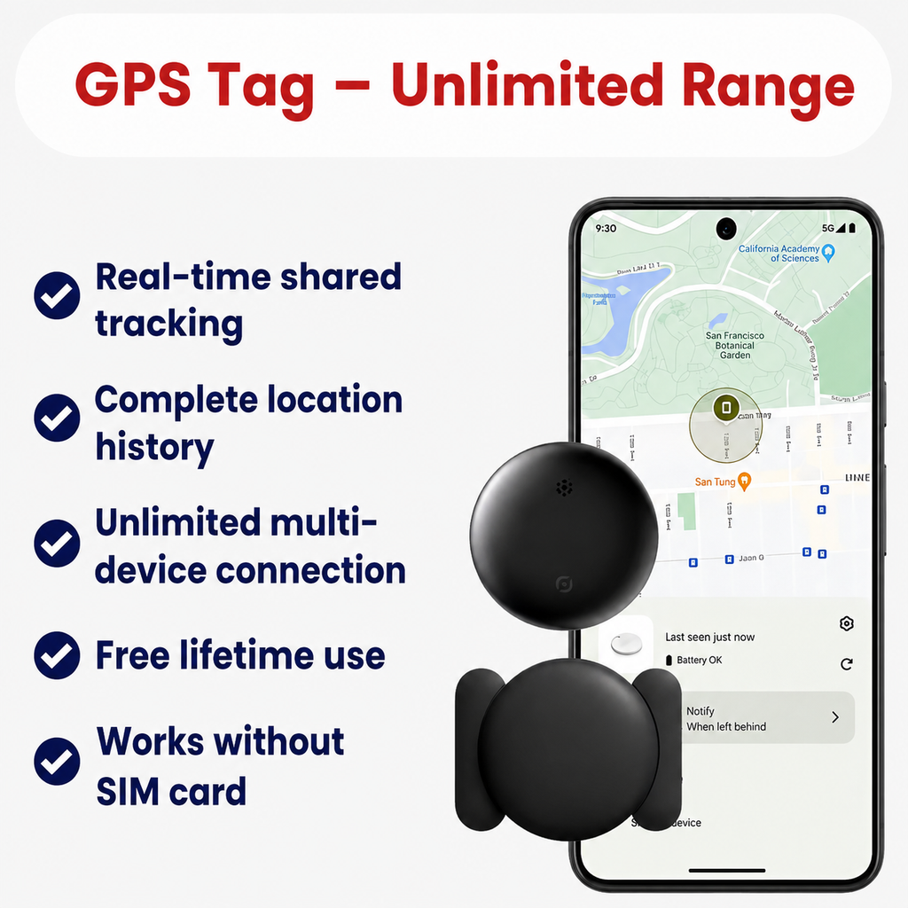 GPS Vehicle Tracker with No Subscription – Compatible with Android & iOS Find My – Anti-Theft Security