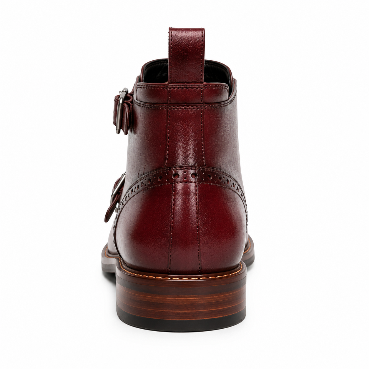 Men’s Burgundy Double Monk Strap Boots – Brogue Cap Toe Design