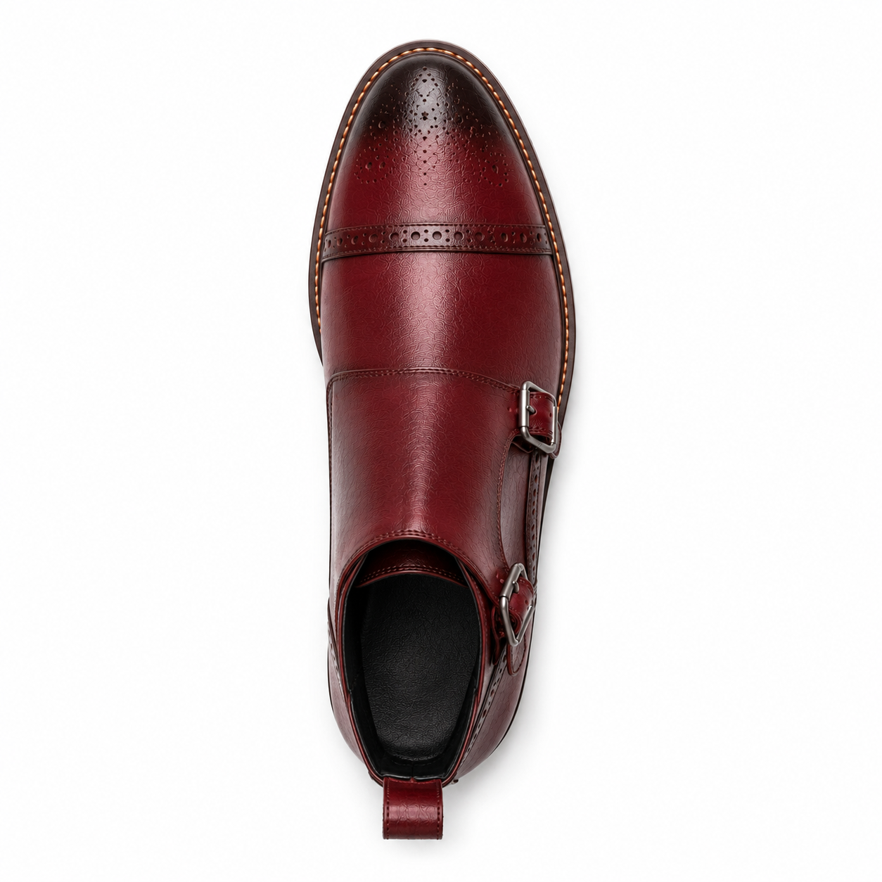 Men’s Burgundy Double Monk Strap Boots – Brogue Cap Toe Design