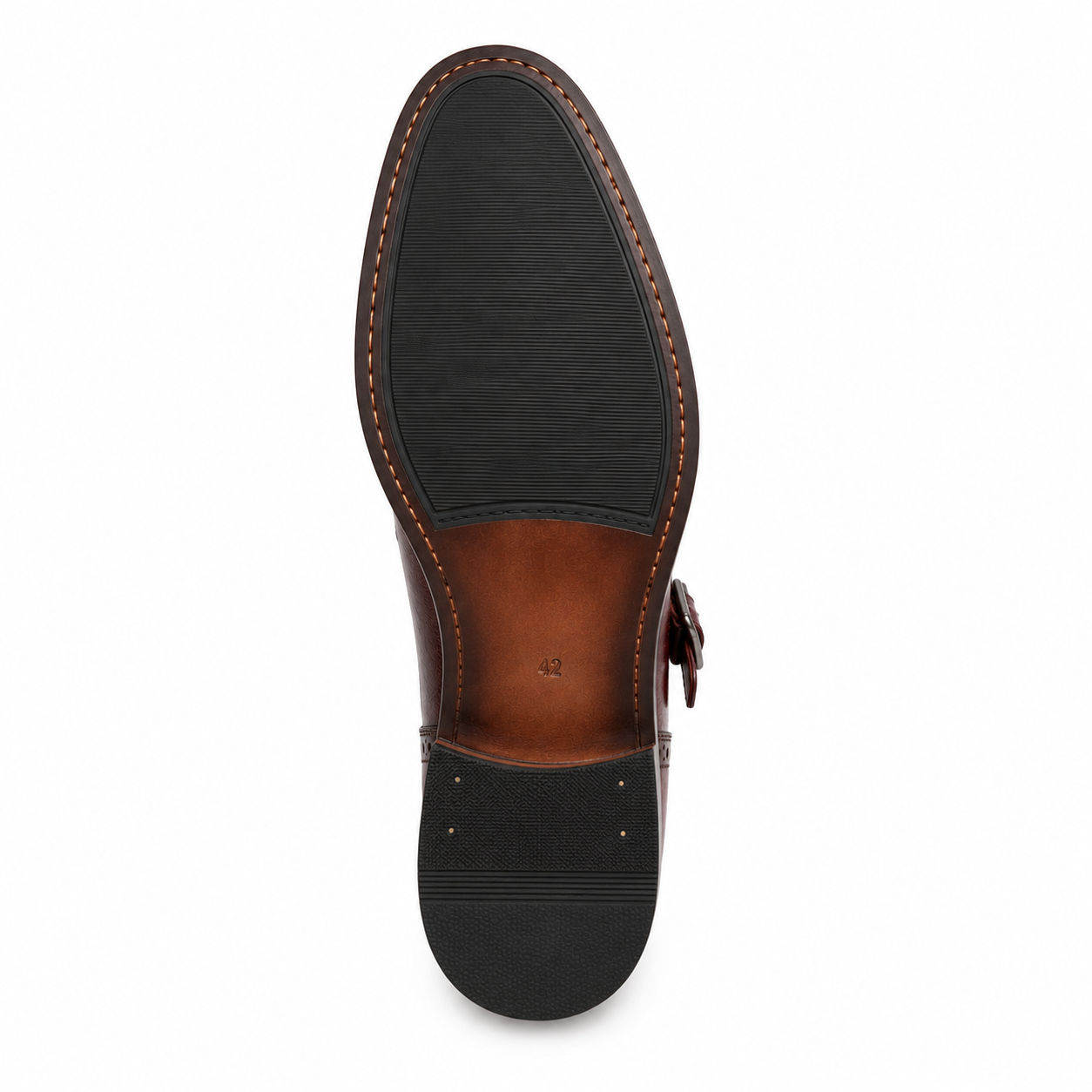 Men’s Burgundy Double Monk Strap Boots – Brogue Cap Toe Design