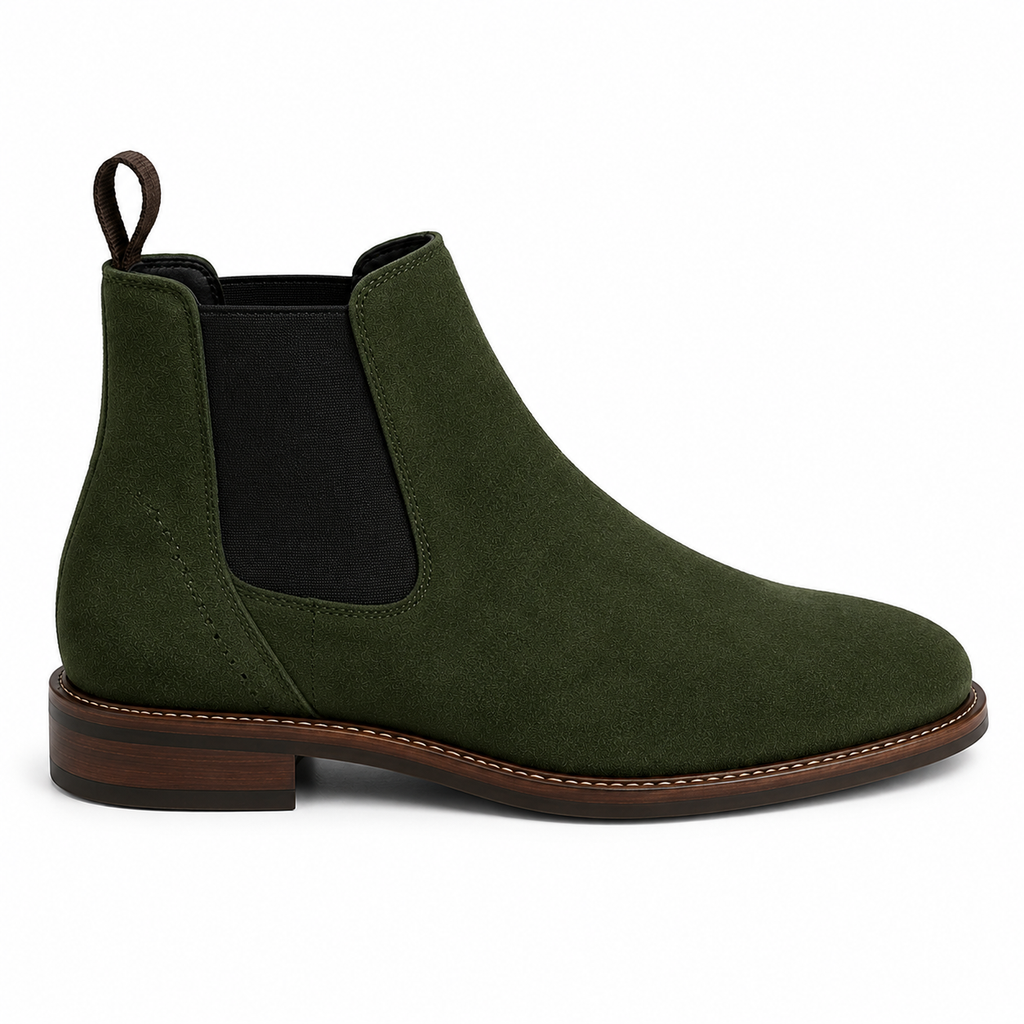 Men’s Olive Green Chelsea Boots – Suede Finish Design