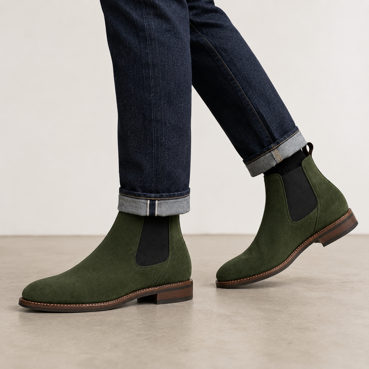 Men’s Olive Green Chelsea Boots – Suede Finish Design