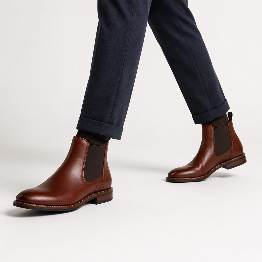 Men’s Burgundy & Navy Chelsea Boots – Two-Tone Burnished Design