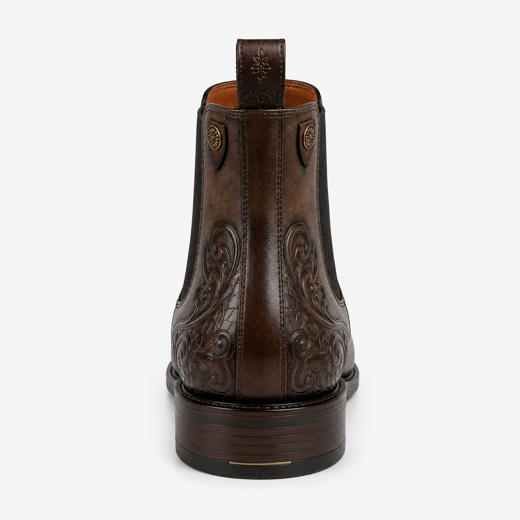 Men’s Vintage Brown Chelsea Boots – Embossed Crocodile Toe Design