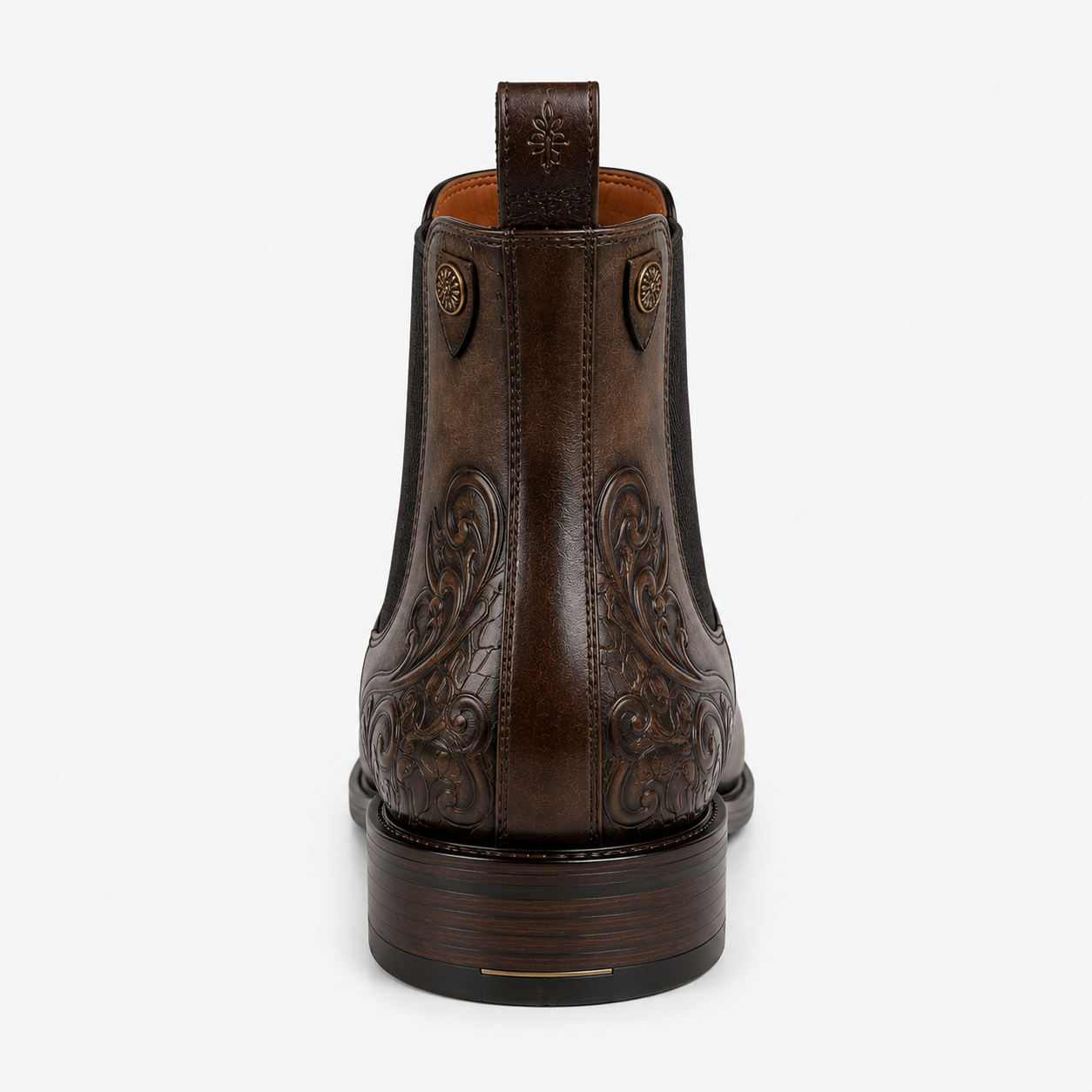 Men’s Vintage Brown Chelsea Boots – Embossed Crocodile Toe Design