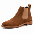 Men’s Tan Suede Chelsea Boots – Brogue Cap Toe Design