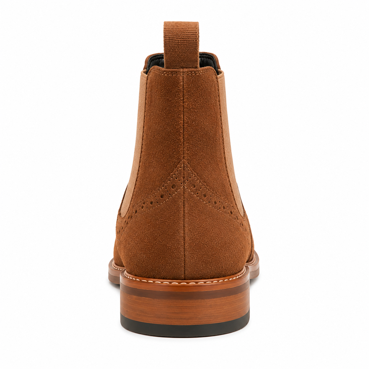 Men’s Tan Suede Chelsea Boots – Brogue Cap Toe Design