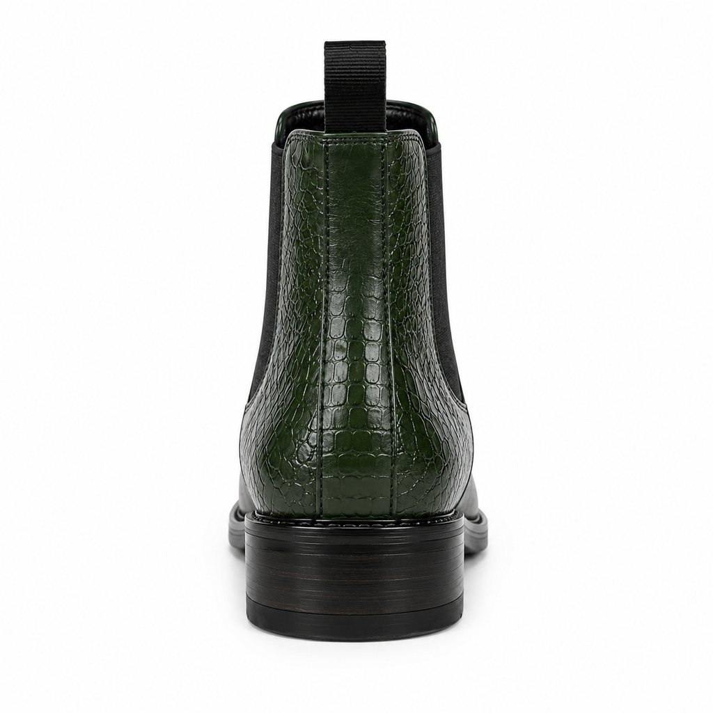 Men’s Forest Green Chelsea Boots – Crocodile Cap Toe Design