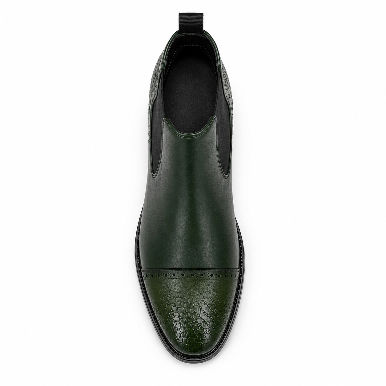 Men’s Forest Green Chelsea Boots – Crocodile Cap Toe Design
