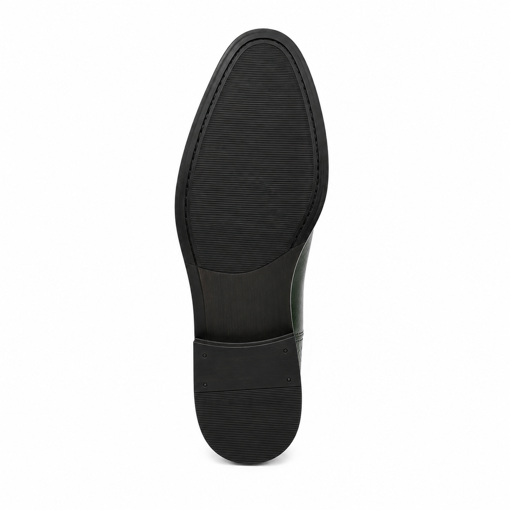 Men’s Forest Green Chelsea Boots – Crocodile Cap Toe Design