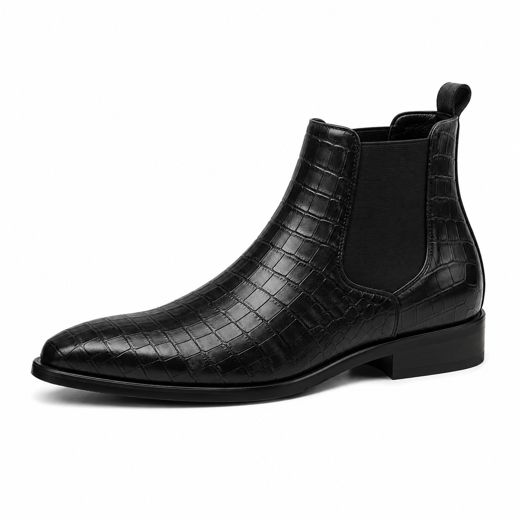 Men’s Black Chelsea Boots – Crocodile Embossed Finish