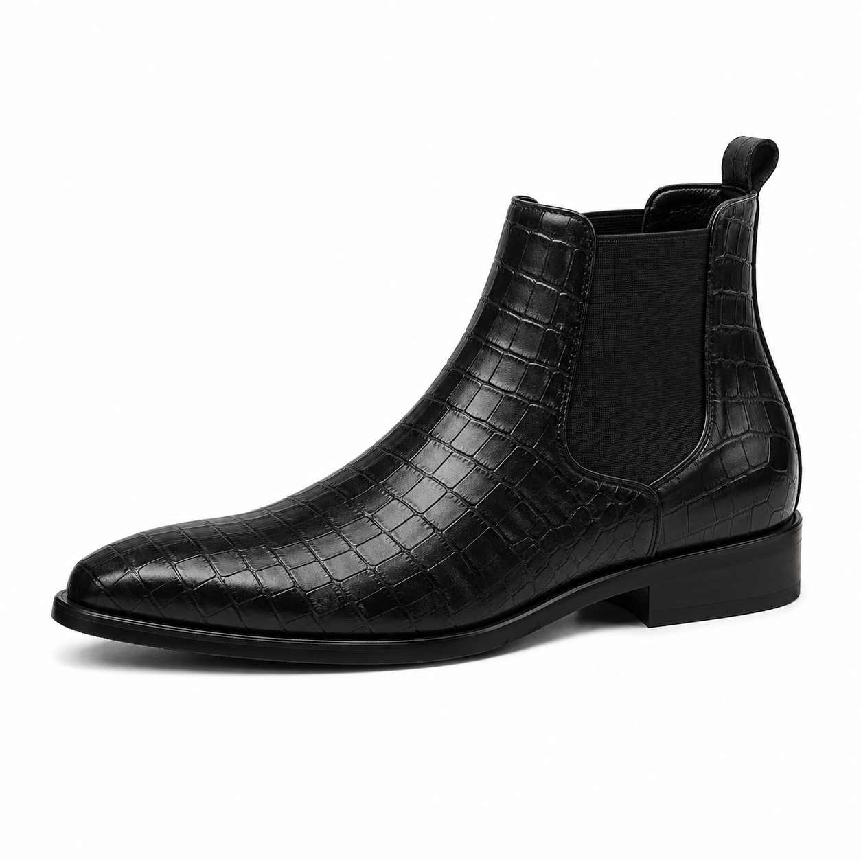 Men’s Black Chelsea Boots – Crocodile Embossed Finish