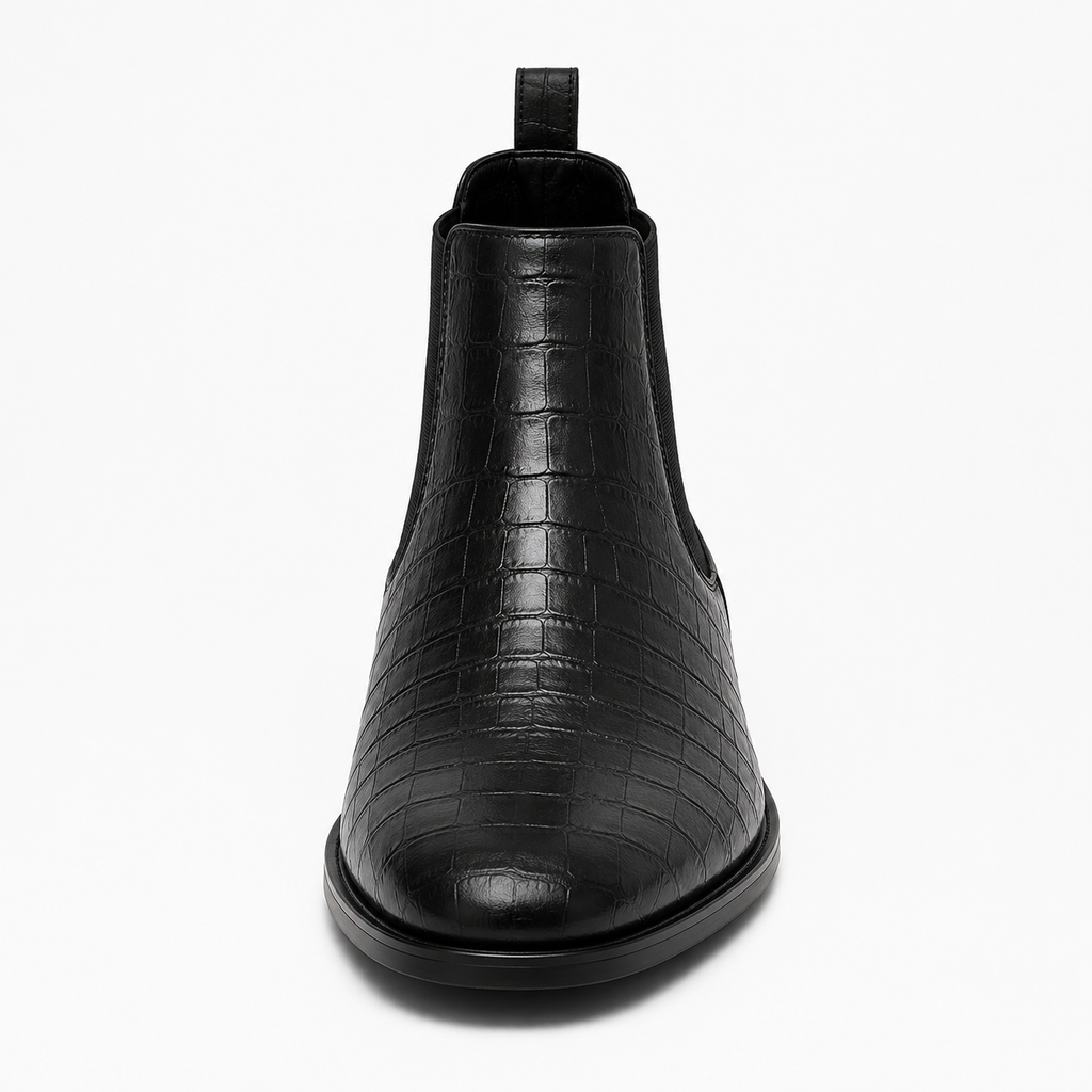 Men’s Black Chelsea Boots – Crocodile Embossed Finish