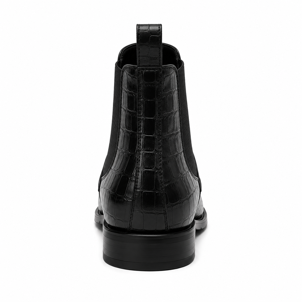 Men’s Black Chelsea Boots – Crocodile Embossed Finish