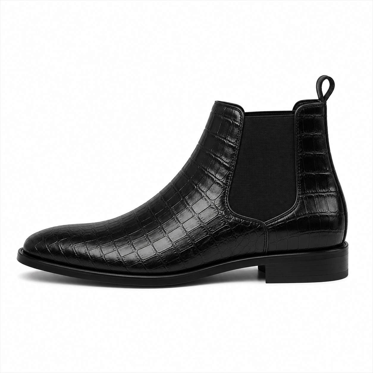 Men’s Black Chelsea Boots – Crocodile Embossed Finish