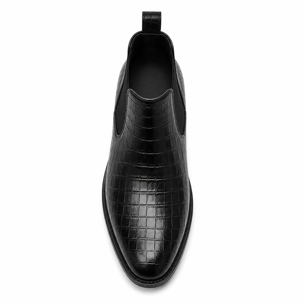 Men’s Black Chelsea Boots – Crocodile Embossed Finish