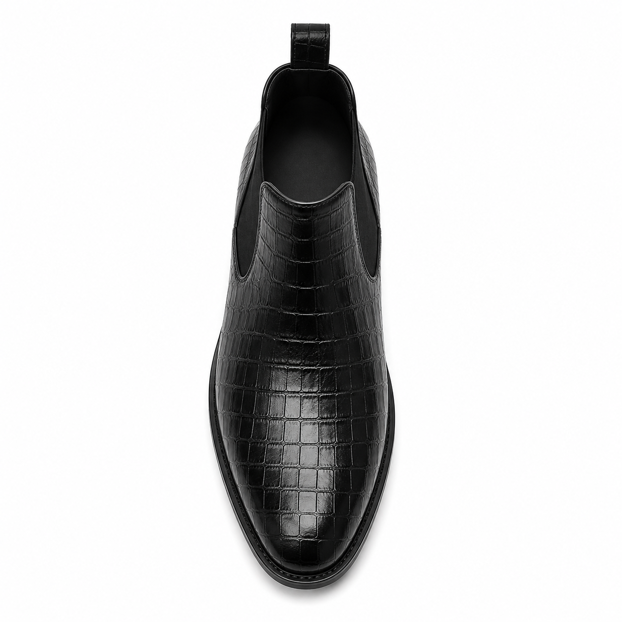 Men’s Black Chelsea Boots – Crocodile Embossed Finish