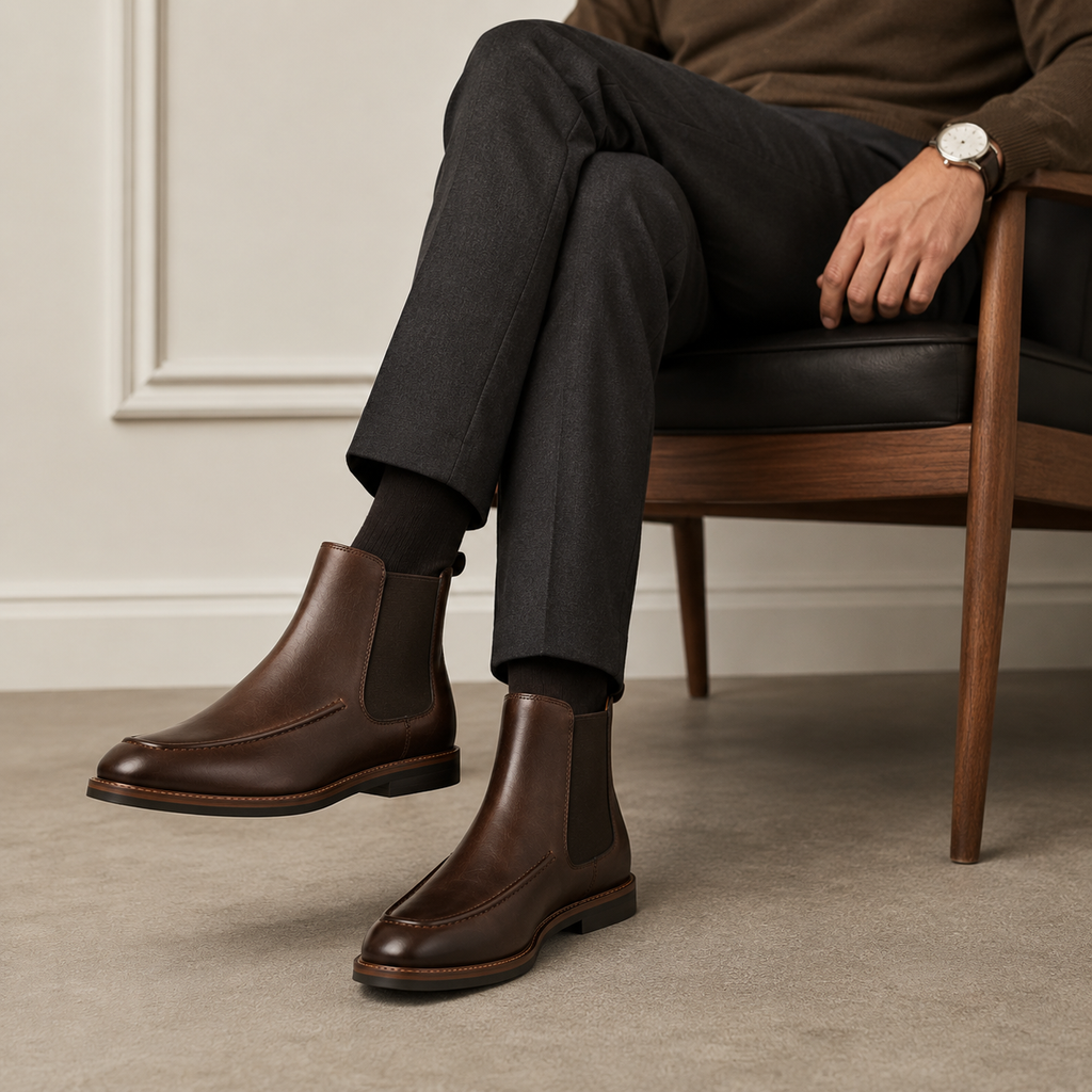 Men’s Brown Chelsea Boots – Apron Toe Design