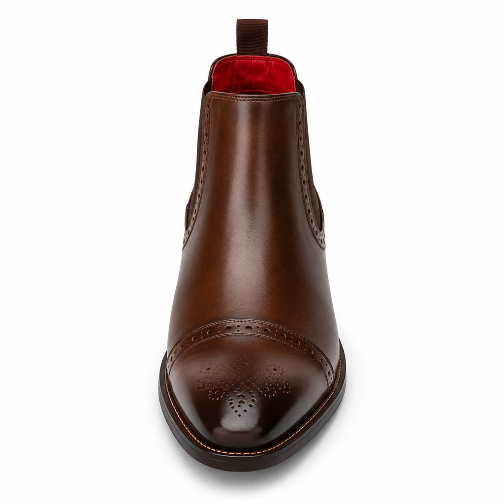 Men’s Brown Chelsea Boots – Brogue Wingtip Design