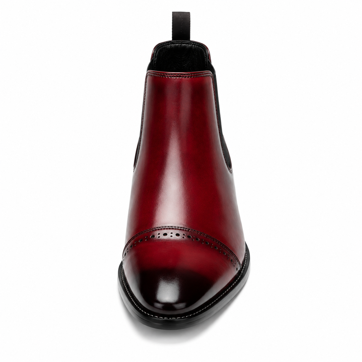 Men’s Burgundy Chelsea Boots – Brogue Cap Toe Design