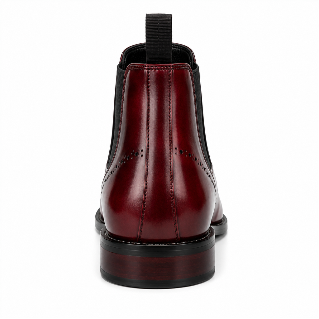 Men’s Burgundy Chelsea Boots – Brogue Cap Toe Design